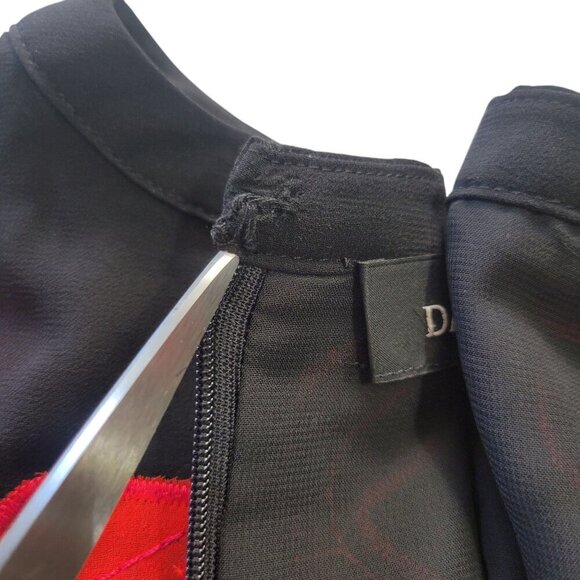 Daforlyn 100% Silk Mini Dress Size XS Black Red Floral Applique Semi Sheer Artsy - Picture 10 of 11